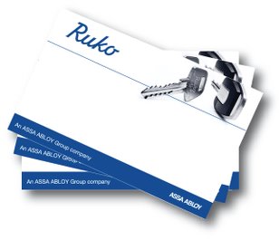 Hvidt adgangskort med Ruko ASSA ABLOY logo, Mifare DESFire EV3, 4 K produktbillede til SMARTair adgangskontrol